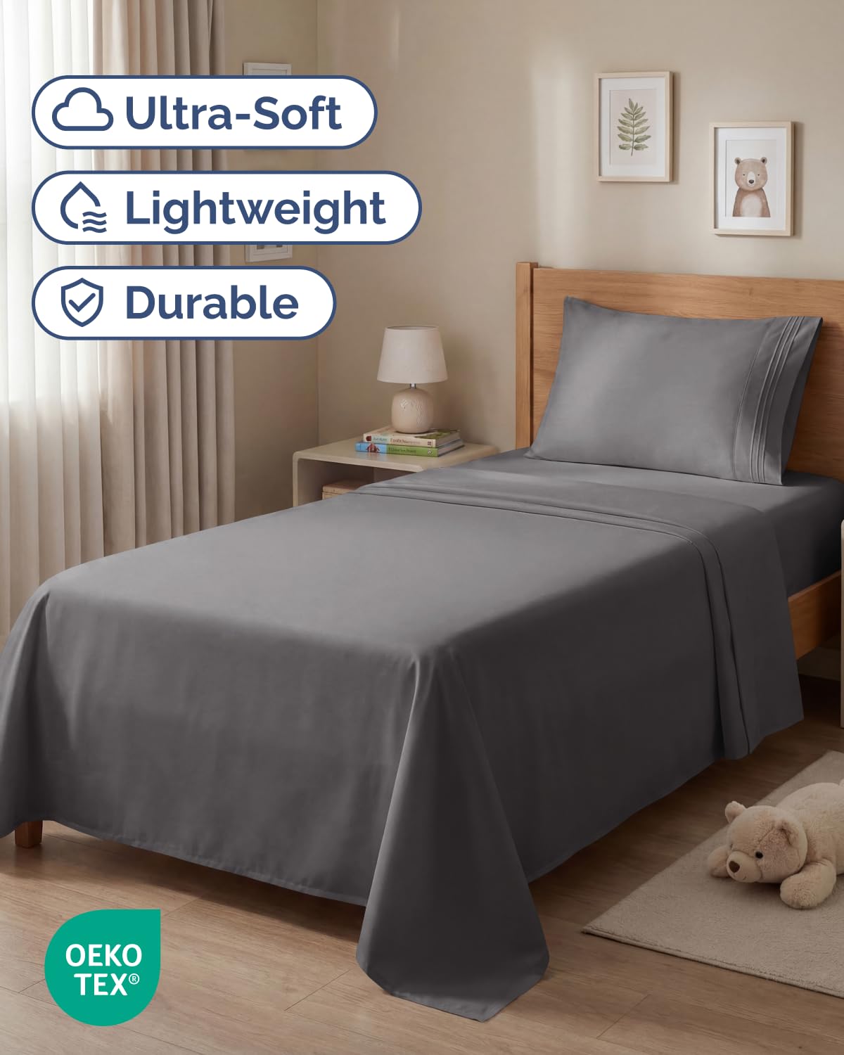 Twin Size 3 Piece Sheet Set - Comfy Breathable & Cooling Sheets - Hotel Luxury Bed Sheets for Women & Men - Deep Pockets, Easy-Fit, Extra Soft & Wrinkle Free Sheets - Dark Grey Oeko-Tex Bed Sheet Set