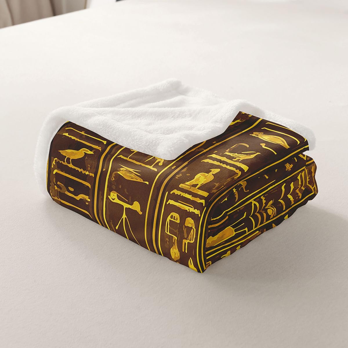 Ancient Egypt Fuzzy Blanket Egyptian Wall Pattern Sherpa Blanket for Sofa Bed Couch Ultra Soft Egypt Culture Fleece Throw Blanket Tribal Bed Decor Fuzzy Blanket Throw 50"x60"
