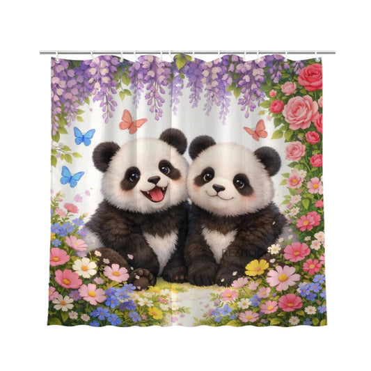 REZHOCH Fun Panda Shower Curtain 72x72Inch,Floral Home Bathroom Decor Spring Summer Garden Flowers Wisteria Rose Butterfly,Cute Animal Waterproof Fabric Bath Set with Hooks