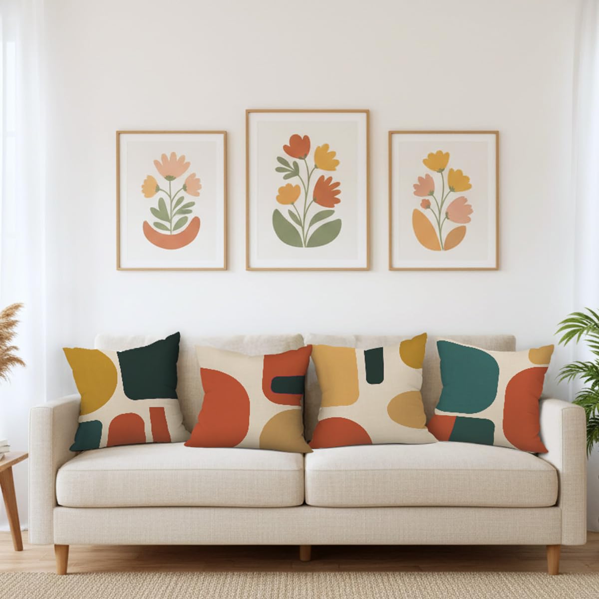 NymphFable Boho Abstract Pillow Cover Set 18x18 Inch Set of 4, Linen Geometric Minimalist Pillow Cases Bohemain Cushion Case Cover for Couch Sofa Bed Living Room