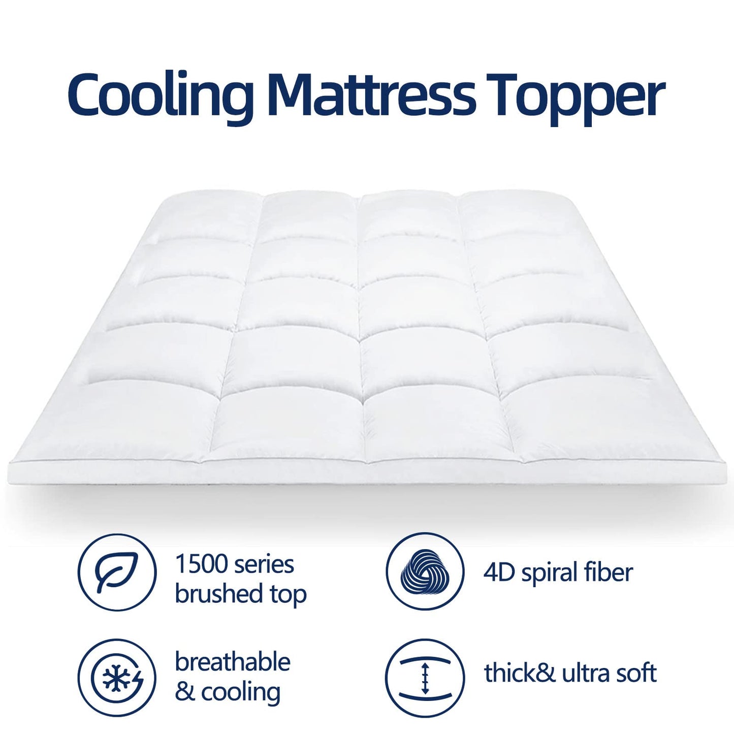 Mattress Topper Queen for Back Pain, Extra Thick Mattress Pad Cover, Plush Pillow Top, Deep Elastic Pocket, White