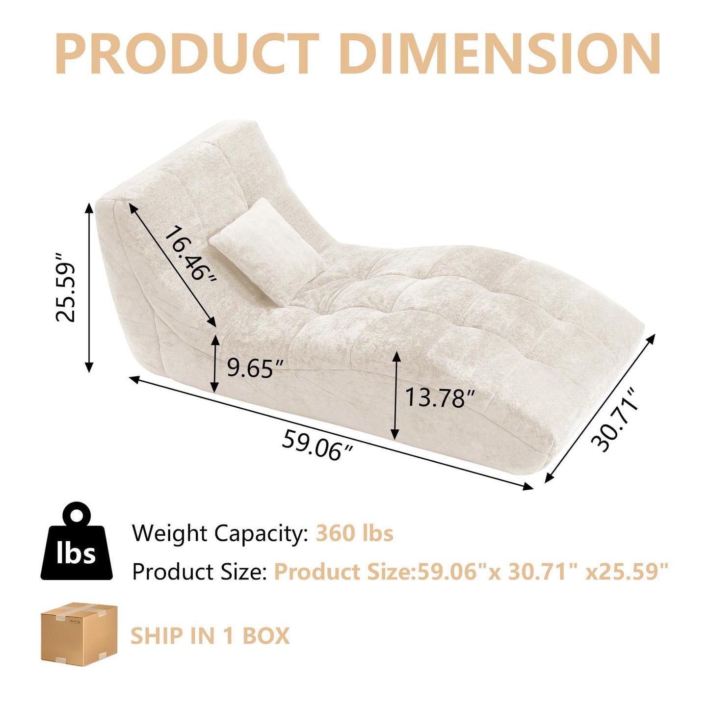 Huadeo Chaise Lounge Chair with Curved Back, Modern Upholstered Recliner Sofa, Tufted Accent Lounger Comfortable Lazy Chair for Bedroom, Apartment (Beige)