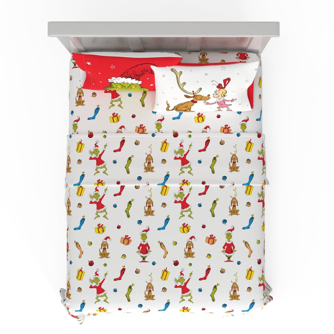 Dr. Seuss The Grinch Holiday & Christmas Bedding Super Soft Microfiber 4 Piece Full Sheet Set, (Officially Licensed Product) by Franco