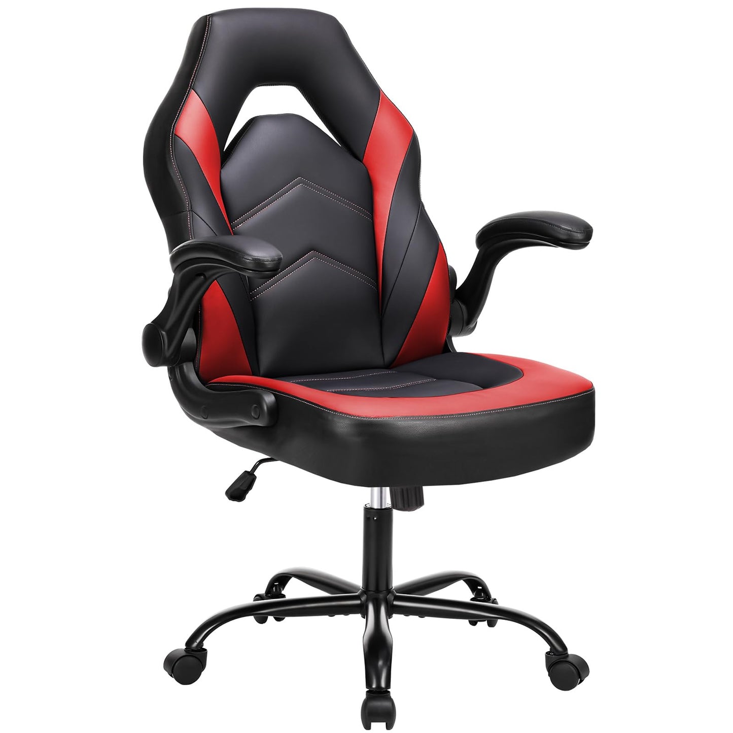 HAPPYMONT Ergonomic Computer Gaming Chair with Flip-up Armrest, Height Adjustable PU Leather Home Office Desk Chair with Lumbar Support Swivel Wheels and for Adults and Kids, Scarlet Red