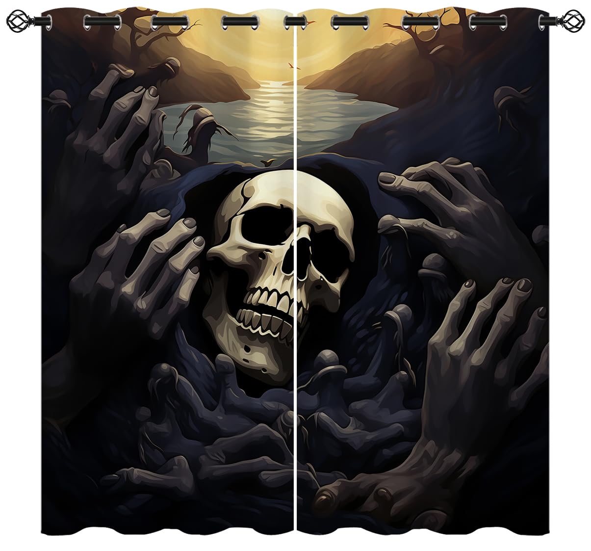 ONINUO Horror Skull Blackout Curtains for Girls Boy Home Decor, Halloween Gothic Dead Spooky Grommet Thermal Insulated Drapes Darkening Window Curtain for Bedroom Living Room, 42 x 45 Inch