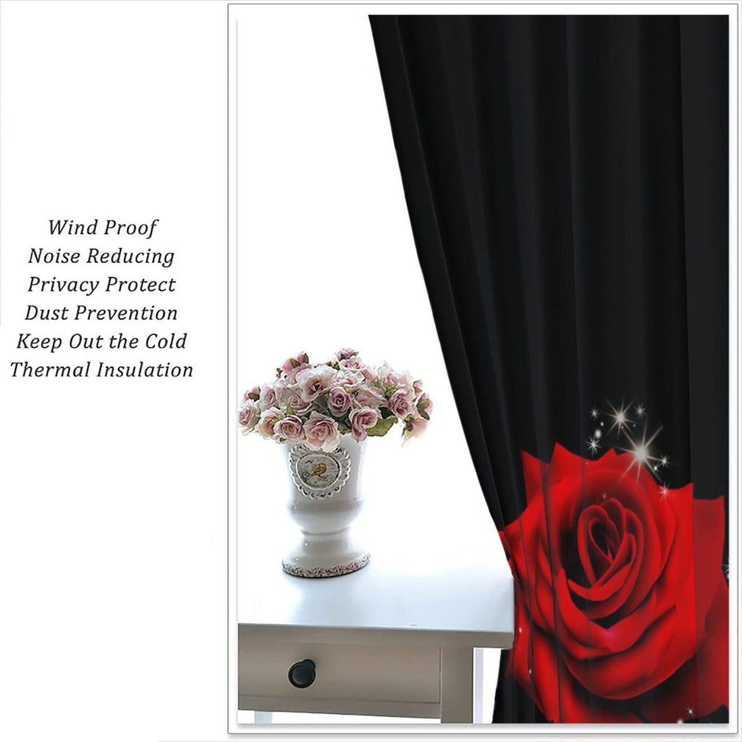 JESTRONRY Black Red Rose Curtains,Rose Floral Lover Romantic Women Bedroom Decor Female Girl Valentine Theme Blackout Rod Pocket Window Drapes for Living Room Bedroom Decor W42xL45in