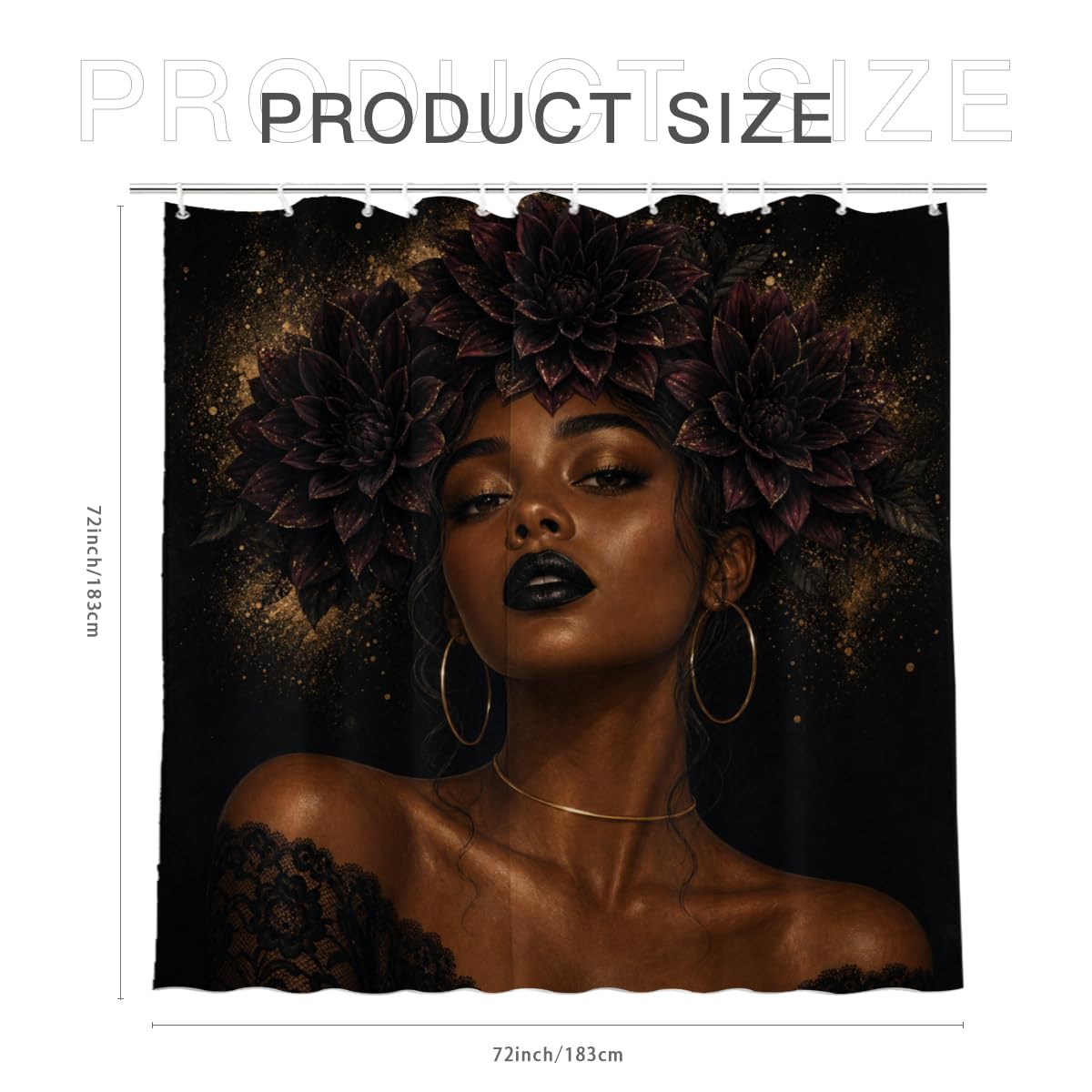 TopPacific Black Flower Crown Woman Shower Curtain 72x72 Inch Shower Curtain with 12 Hooks Polyester Woman Dark Flower Crown Black Background Bathroom Decor