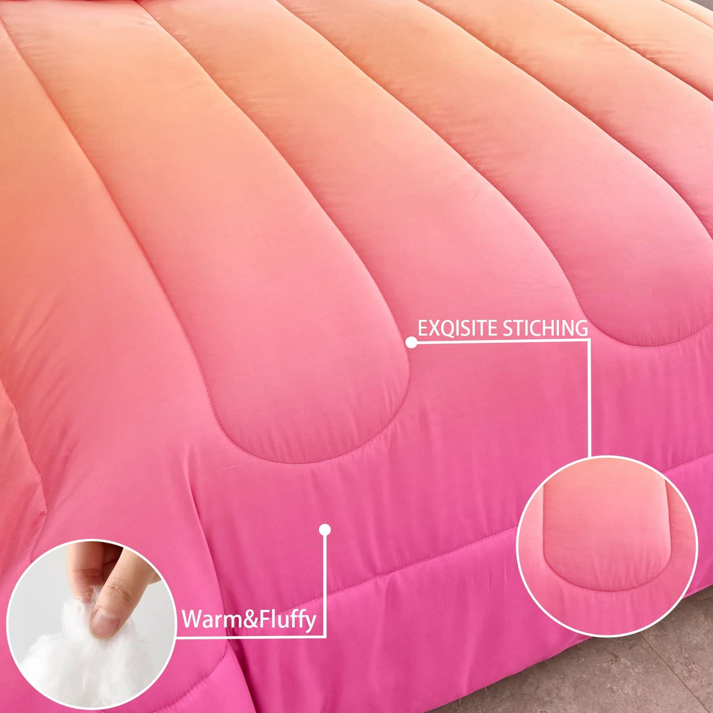 Yogeneg Rainbow Kids Comforter Sets Twin Size for Teen Girl Women, Pink Orange Ombre Comforter with Pillowcase,Ultra Soft Microfiber 2 Piece Bedding Set,All Season (Rainbow D, Twin)