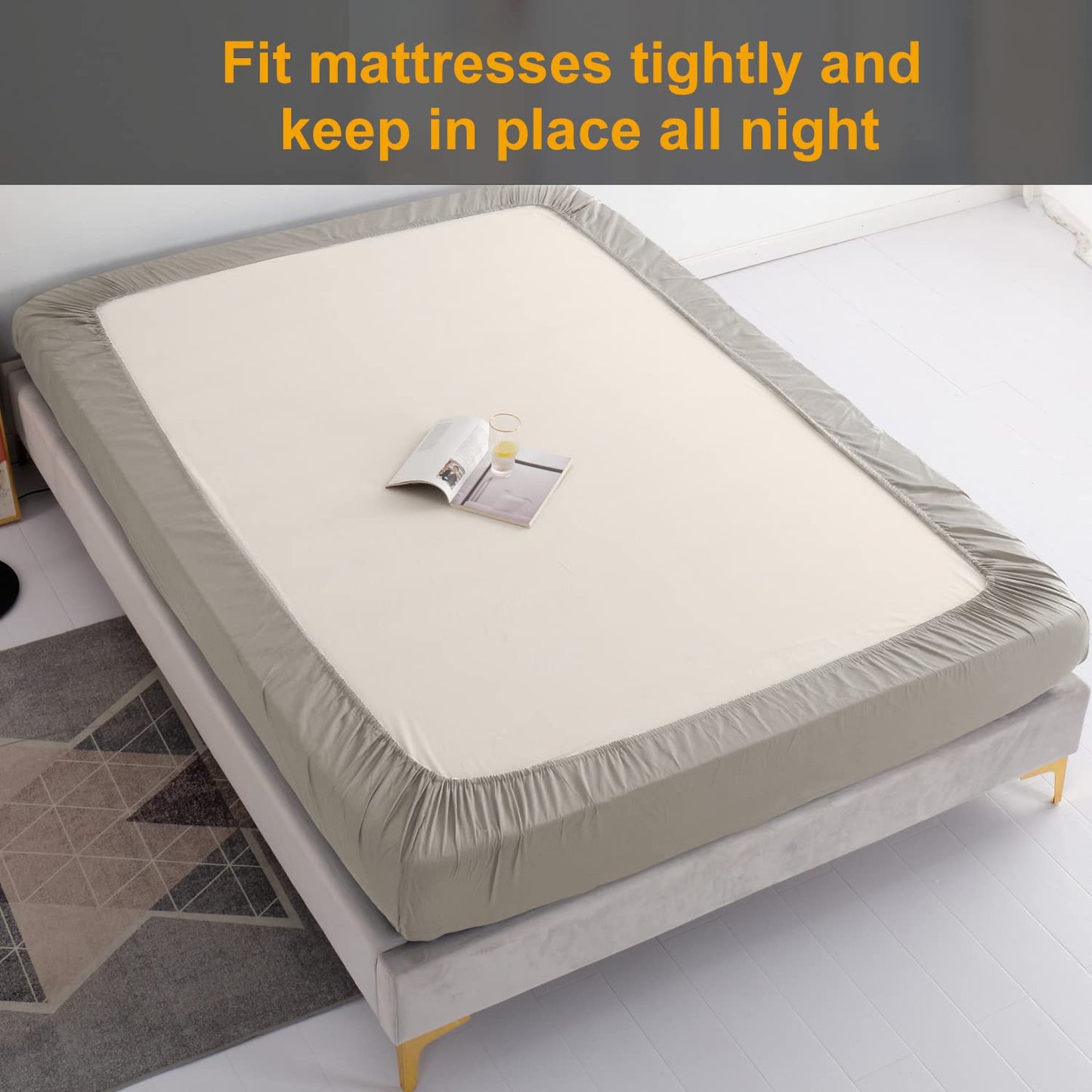 MILDLY Deep Pocket Fitted Sheet Only Queen Size 60"x80" 100% Long Staple Cotton Linen Grey Oatmeal Color Breathable Bottom Sheet Fits Up to 14" Deep Mattress