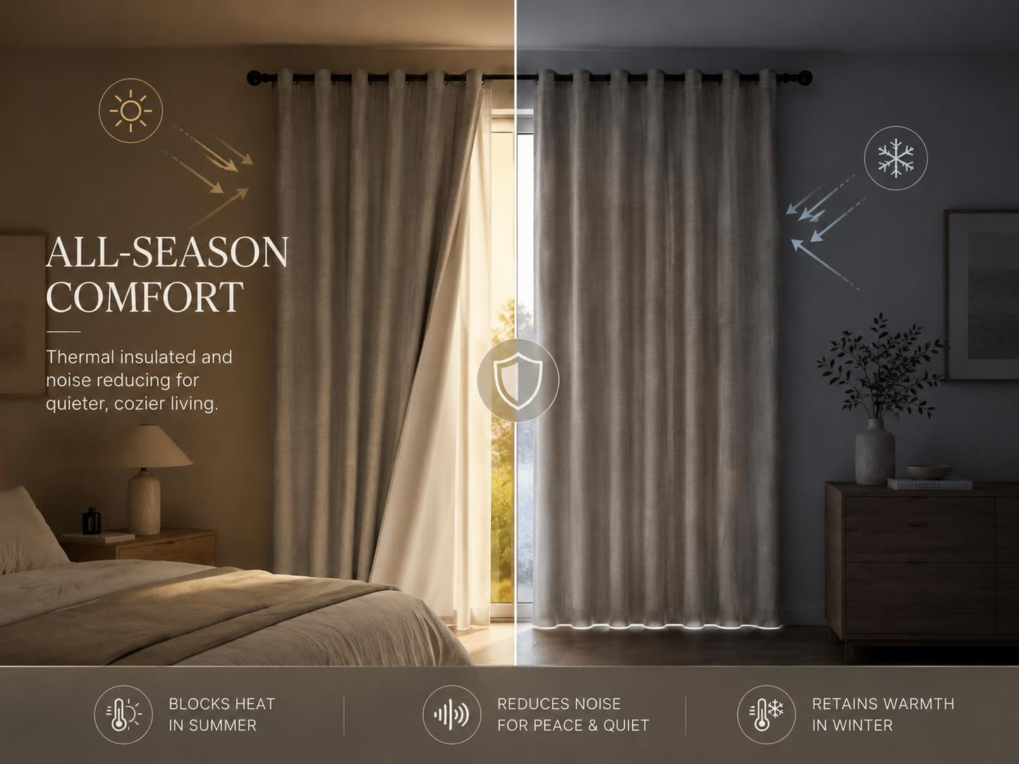 Fchozu 100% Blackout Curtains Set of 4 Panels, Grommet Drapes, Thermal Insulated and Noise Reducing Room Darkening Curtains for Bedroom Living Room