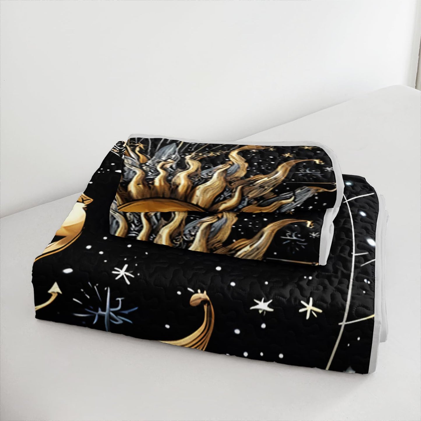 XYNHML Sun Moon Star Quilts Bedding Full 3Pcs Mystic Celestial Galaxy Starry Quilt Bed Set Occult Crescent Lightweight Soft Bedspread Coverlet with 2 Pillowcases for Kid Boy Girl Teen Adult Bed Decor