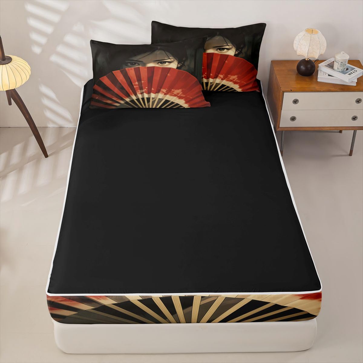Erosebridal Onna-Musha Kids Comforter Set with Zipper, Japanese Samurai Twin Size Zipper Bedding Set, Japan Culture Decor Bed-in-A-Bag