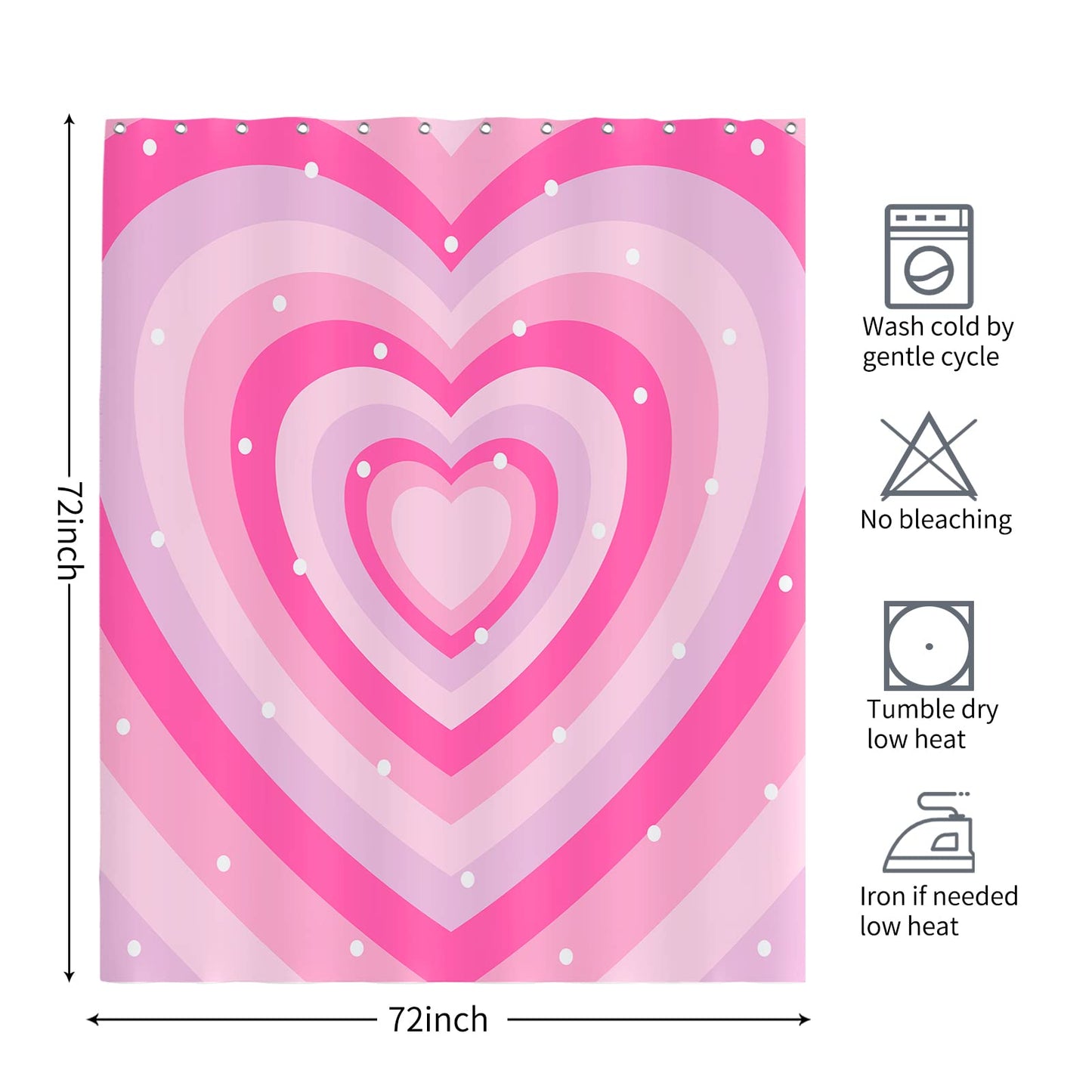 Seorsok Lovely Heart Shower Curtain Pink Modern Simple Home Tub Bathroom Curtain Decorative,Quick Dry Washable Durable Polyester Fabric 72" x 72"