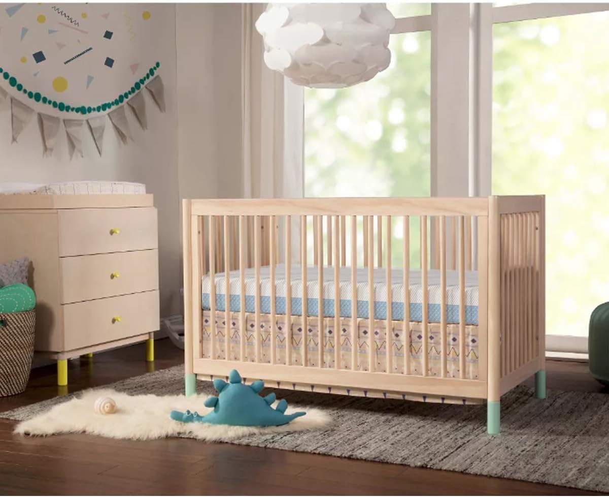 Dourxi Crib Mattress, Dual Sided Comfort Memory Foam Toddler Bed Mattress, Triple-Layer Breathable Premium Baby Mattresses for Infant and Toddler w/Removable Outer Cover - White&Blue