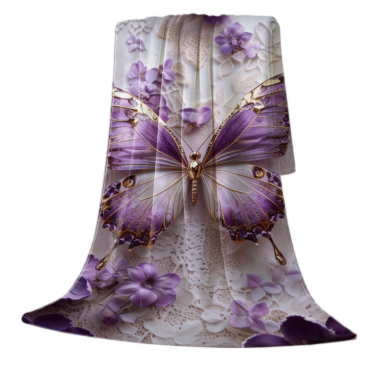 HUNXIAOJ Butterfly Blanket for Girls Women Kids Flannel Purple Butterfly Plush Throw Blanket Girls Bedroom Decor for Couch Bed Home Decor 49"x59"