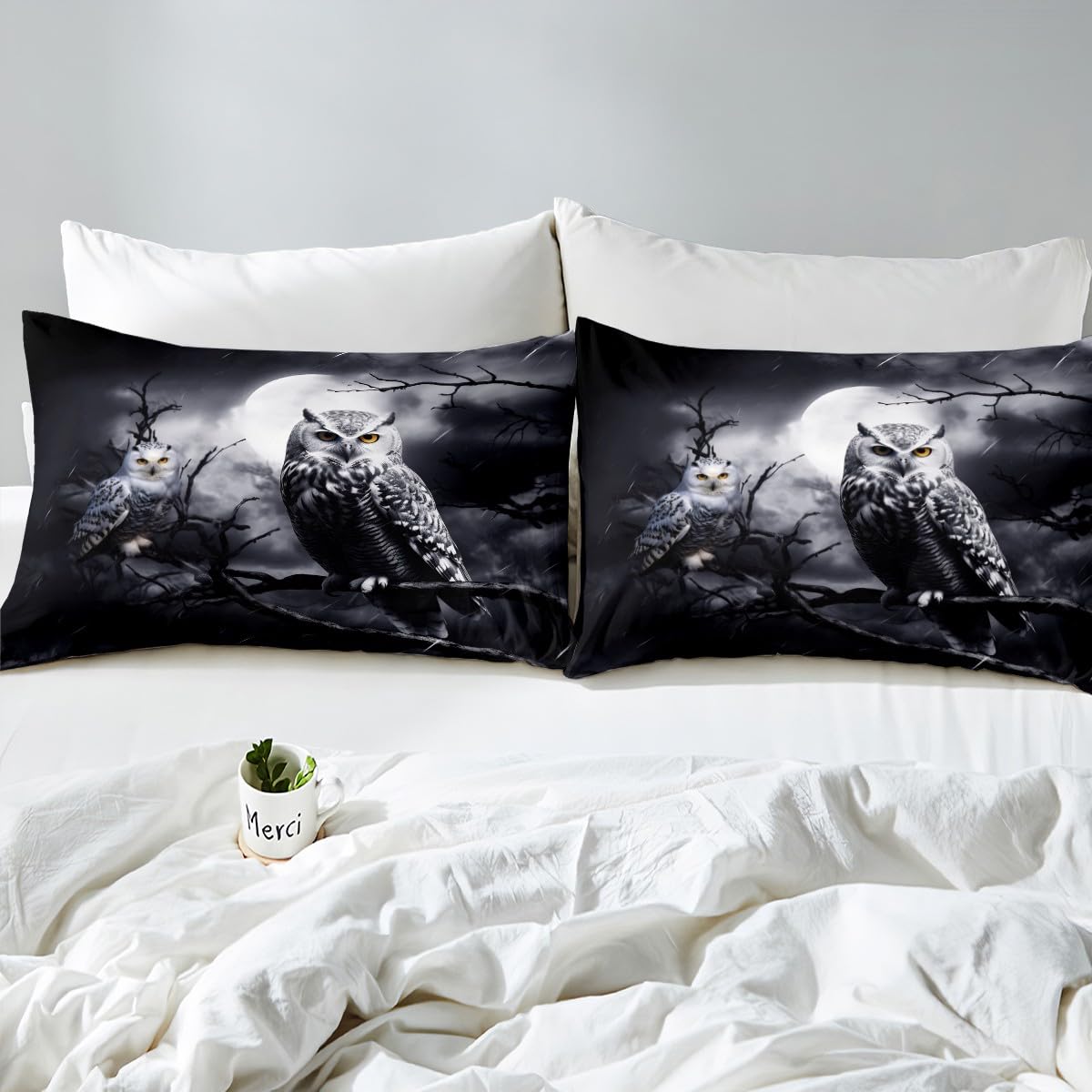 Cute Owl Fitted Sheet Tree Branches Bed Sheet Set 3D Animal Printed Bedding Set for Boys Girls Kids Room Decor Bird Decor Cartoon Owls Design Lightweight Bed Cover Twin Size with 1 Pillow Case