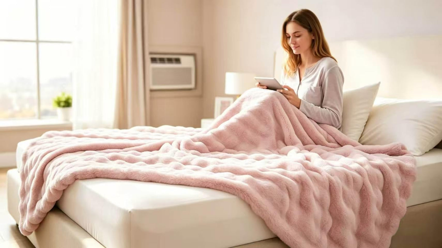Ghouse Bubble Faux Fur Throw Blanket 50"x60" – 860 GSM Extra Soft Plush Pink Decorative for Couch, Machine Washable Lightweight Blanket for Sofa Bed Living Room, Cozy Gift for Women
