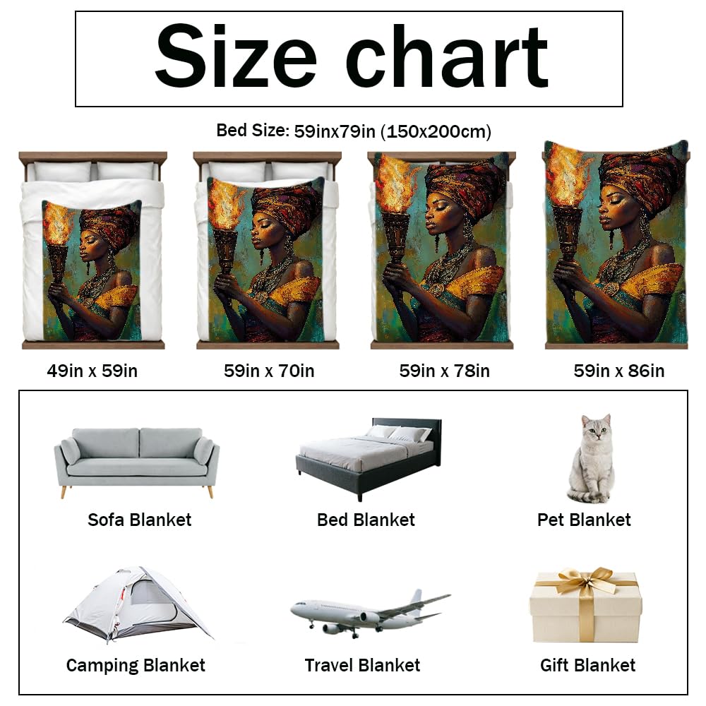 HUNXIAOJ African American Throw Blanket Black Girl Blanket African Gifts for Women Tribal Bedding Ethnic Decor Warm Soft Flannel for Sofa Couch (49in x 59in)