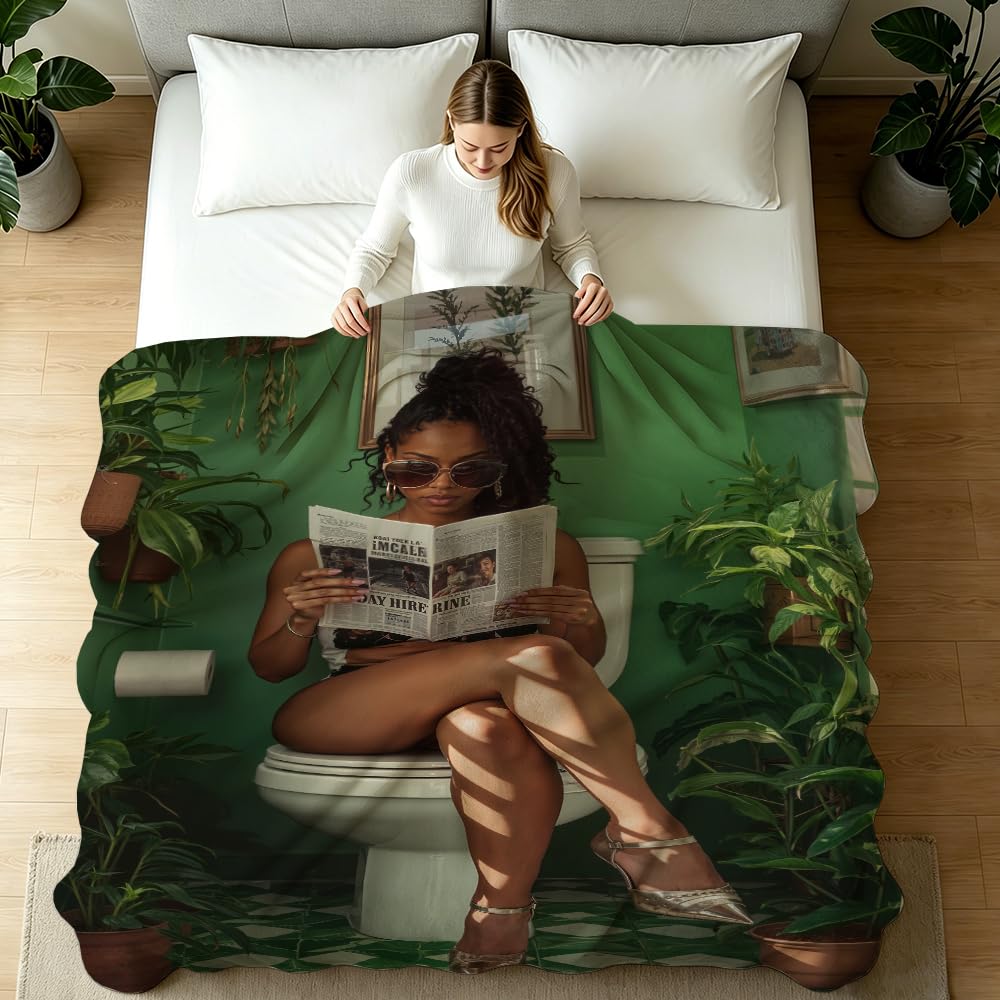 HUNXIAOJ African American Throw Blanket Funny Black Girl Decor African American Blankets for Women Warm Soft Flannel for Girl Sofa Couch (49in x 59in)