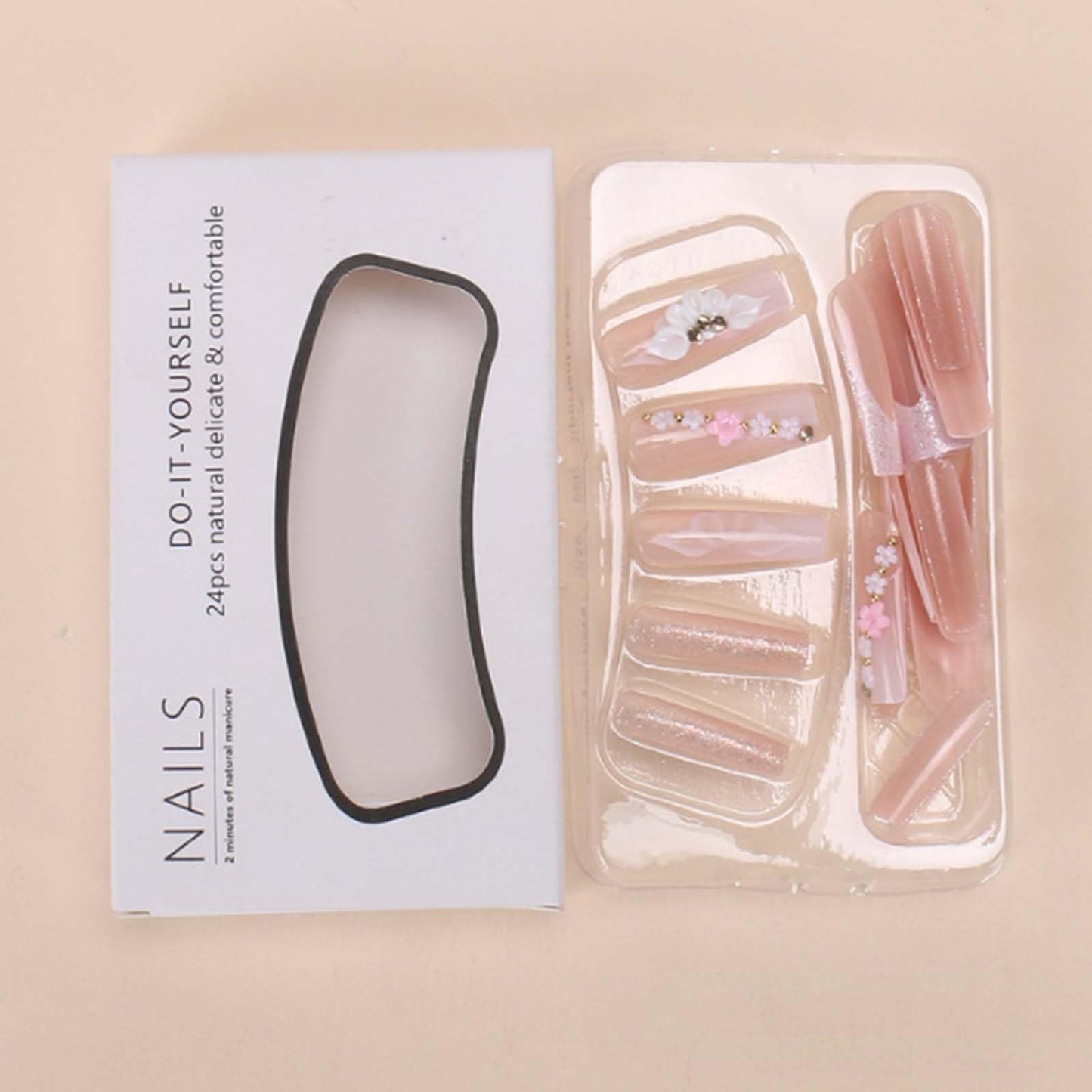 YoYoee Long Ballerina Nails Tips Glitter French False Nails Coffin Press on Nails Full Cover Cute Fake Nails for Women and Girls 24PCS