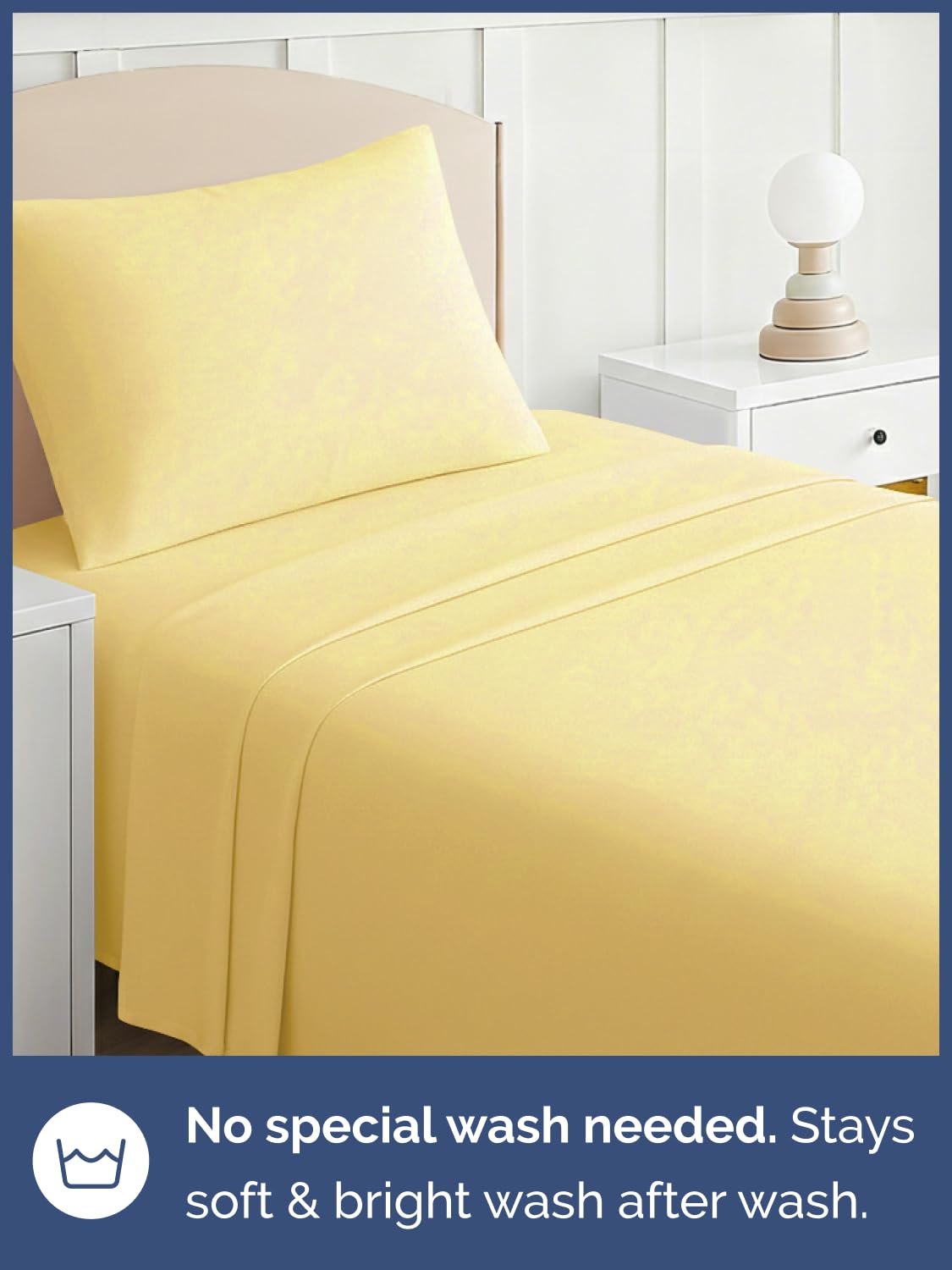 Kids Twin Size Bed Sheet Set - 3 Piece Kids Loft Bed Sheets - Solid Yellow Themed Bedding - Soft, Cute and Cozy - Breathable and Machine Washable - Bedding for Boys, Girls, Teens & Toddlers - Oeko-Tex