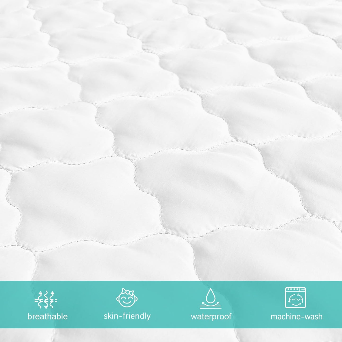 Crib Mattress Protector Sheets Fitted Waterproof Crib Mattress Pad Cover, Noiseless & Machine Wash 100% Absorbent Crib/Toddler Mattress Protector Sheet Quilted, White, 52" x 28"
