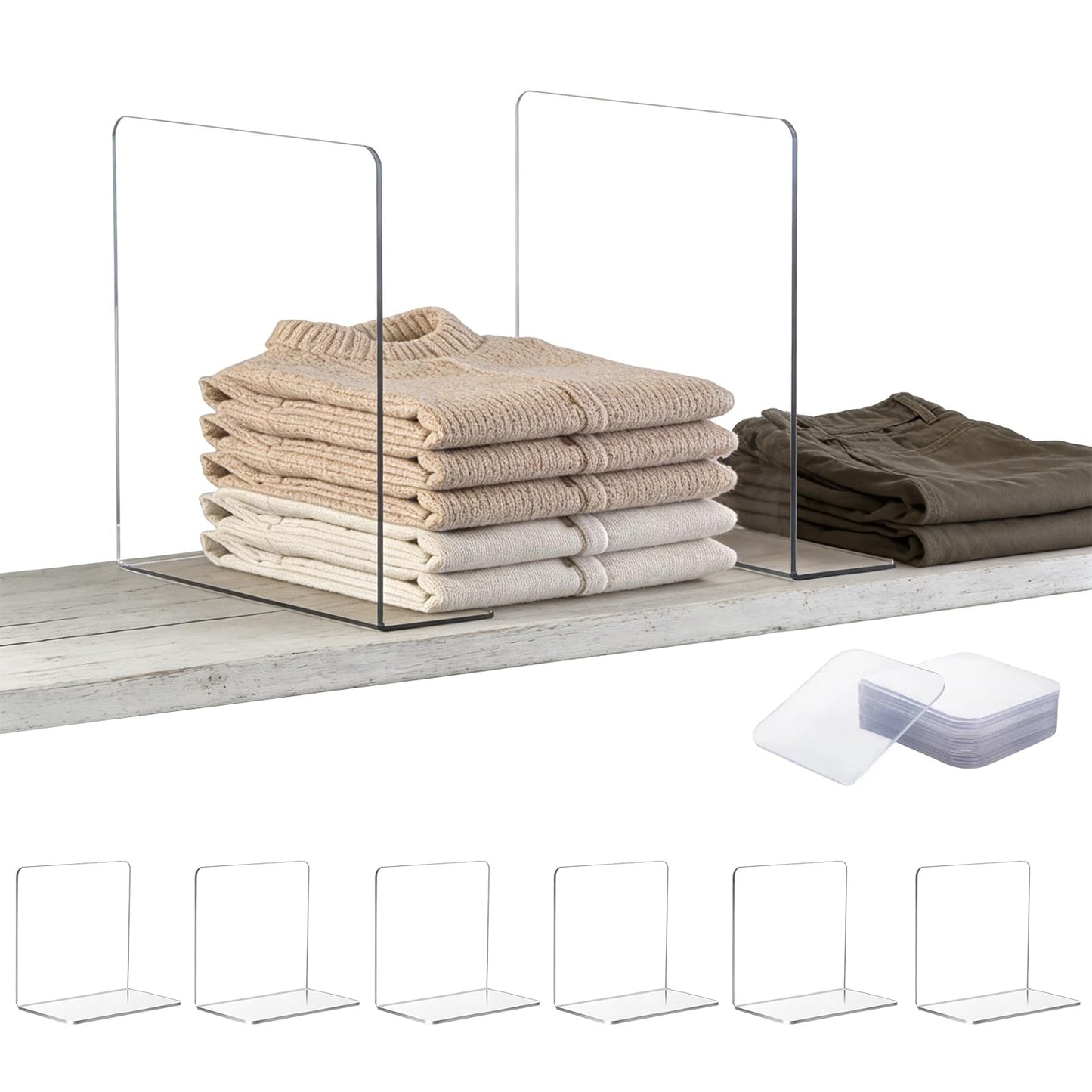 slderzgu Thickened Closet Shelf Dividers Closet Shelf Organizers and Storage Acrylic Shelf Dividers for Closet Organization 6-Pack Clear Acrylic Dividers for Shelves Clothes Towel Adjustable Space