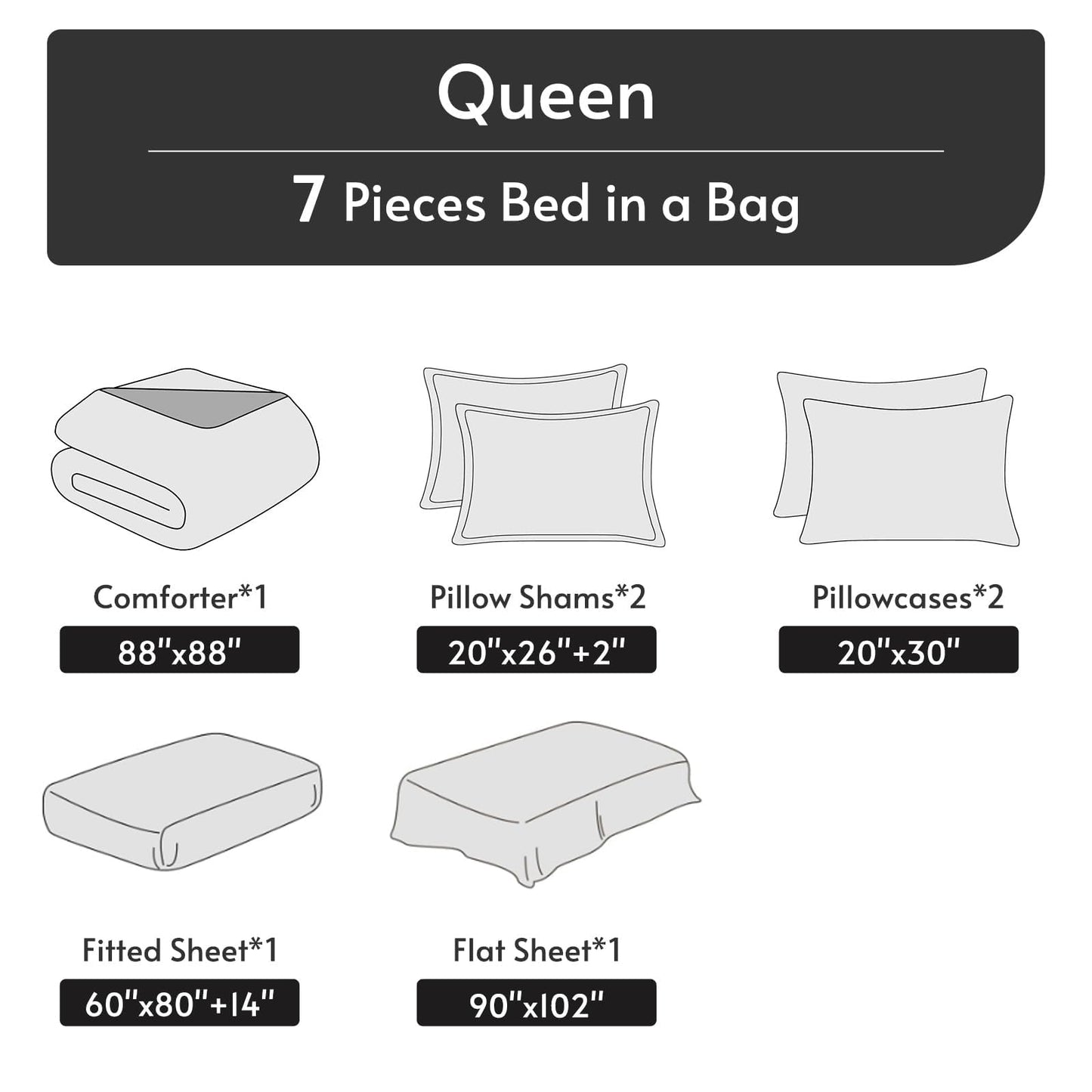 MUXHOMO 7 Pieces Queen Comforter Set, Reversible Bed in a Bag Queen Size, All Season Bedding Set with Comforter, Flat Sheet, Fitted Sheet, Pillowcases & Shams, Khaki & Linen