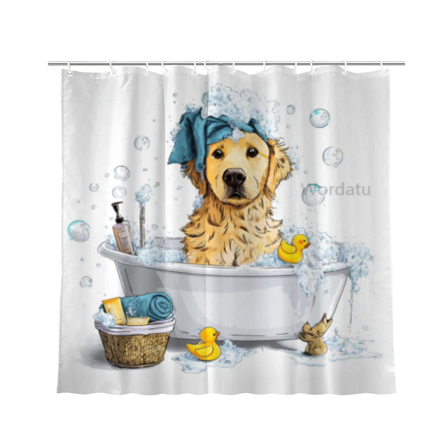 Wordatu Cute Golden Retriever Kids Shower Curtain for Bathroom Decor Funny Animal Child Lovely Farmhouse Pet Footprint Fabric Waterproof Polyester 12 Hooks 72x72 Inches