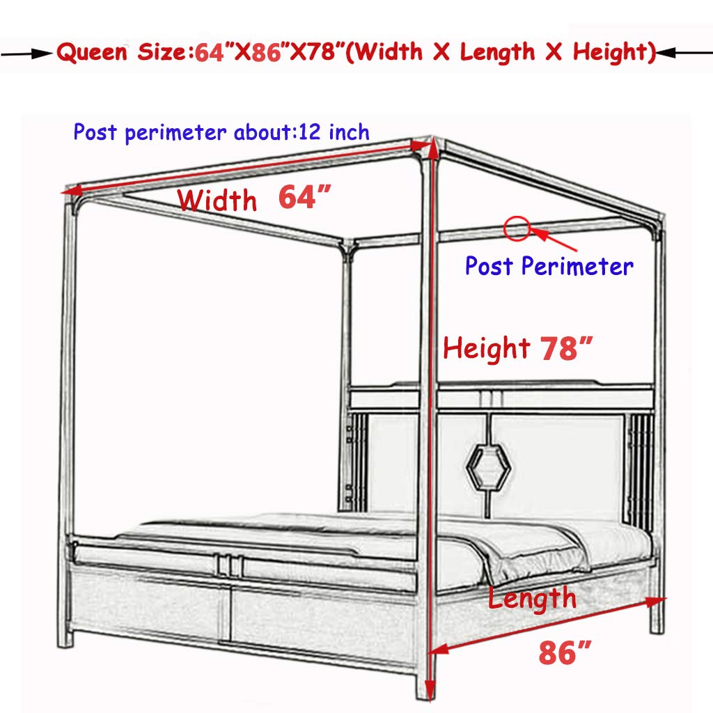 SCMTY Princess 4 Corner Post Bed Canopy & Cute Mosquito Net for Girls Bed Adult Bedroom Kids Rooms ; Curtain Net for Twin/Full/Queen/King Size Bed (Solid-Wine Red, Queen)