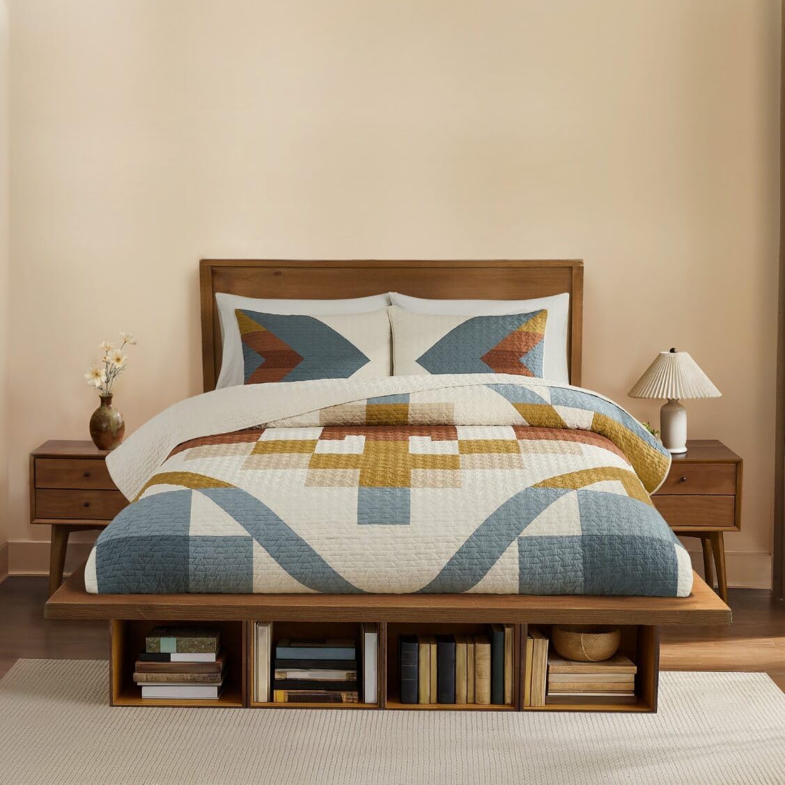 Pendleton King Quilt Set – 100% Cotton 3 Piece Quilt Set with Shams, Soft Lightweight Bedding for King Size Bed, Silver Blue Patterned Comforter Alternative, King Bedding Set (Carico Lake)