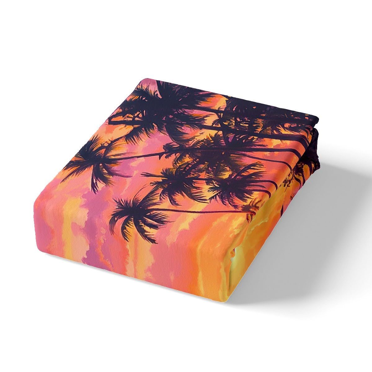 jejeloiu Purple Beach Theme Fitted Sheet Full Size Kids Palm Leaf Bed Sheets Set for Boys Girls Teens Sea Ocean Wave Summer Natural Scenery Bedding Set Room Decor