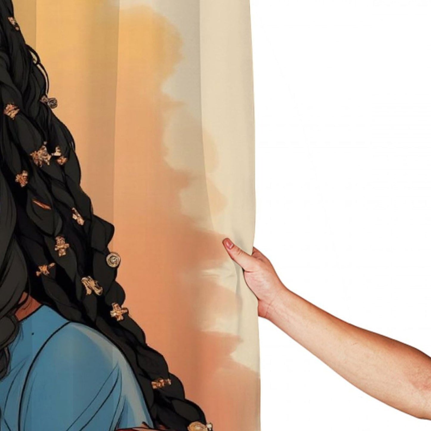 Meaudiwes Bathroom Decoration Shower Curtain Set with Curtain Hooks African American Black Woman Girl Painting Art, 72"x 70"