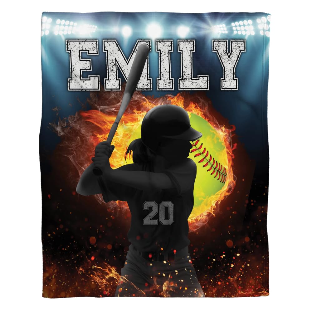 Custom Softball Player Blanket, Softball Blankets for Adults, Sport Girls Gifts Super Soft Warm and Comfortable Throw Blanket for Fall Winter Spring All Season