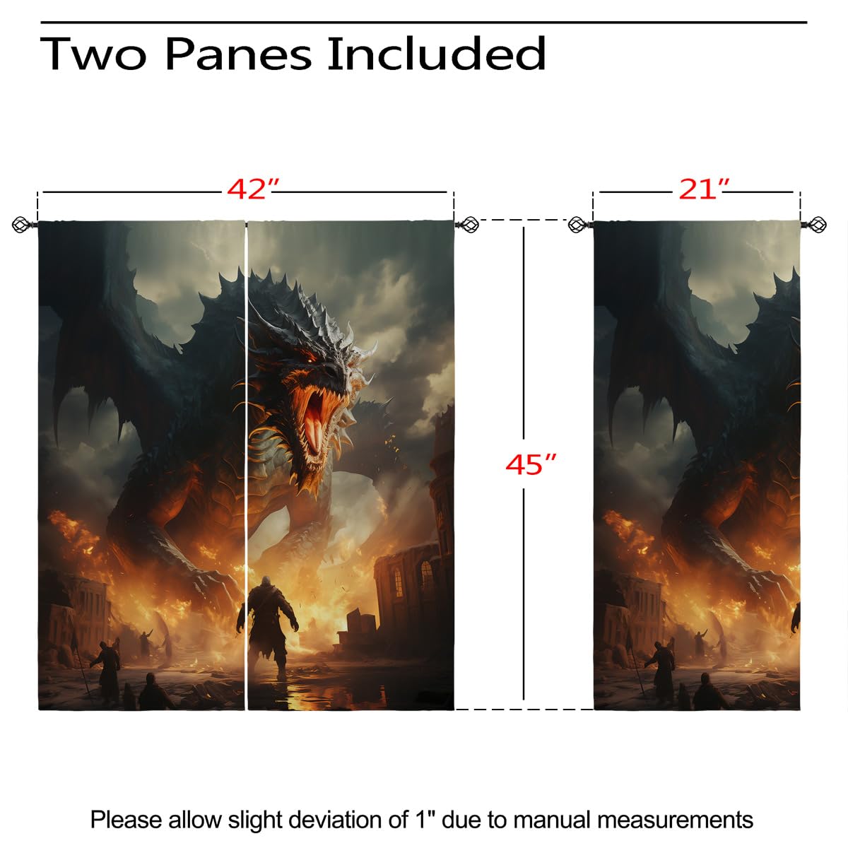 ONINUO Dragon Blackout Curtains for Girls Boy Home Decor, Fantasy Magic Animal Medieval Fire Grommet Thermal Insulated Drapes Darkening Window Curtain for Bedroom Living Room, 42 x 45 Inch