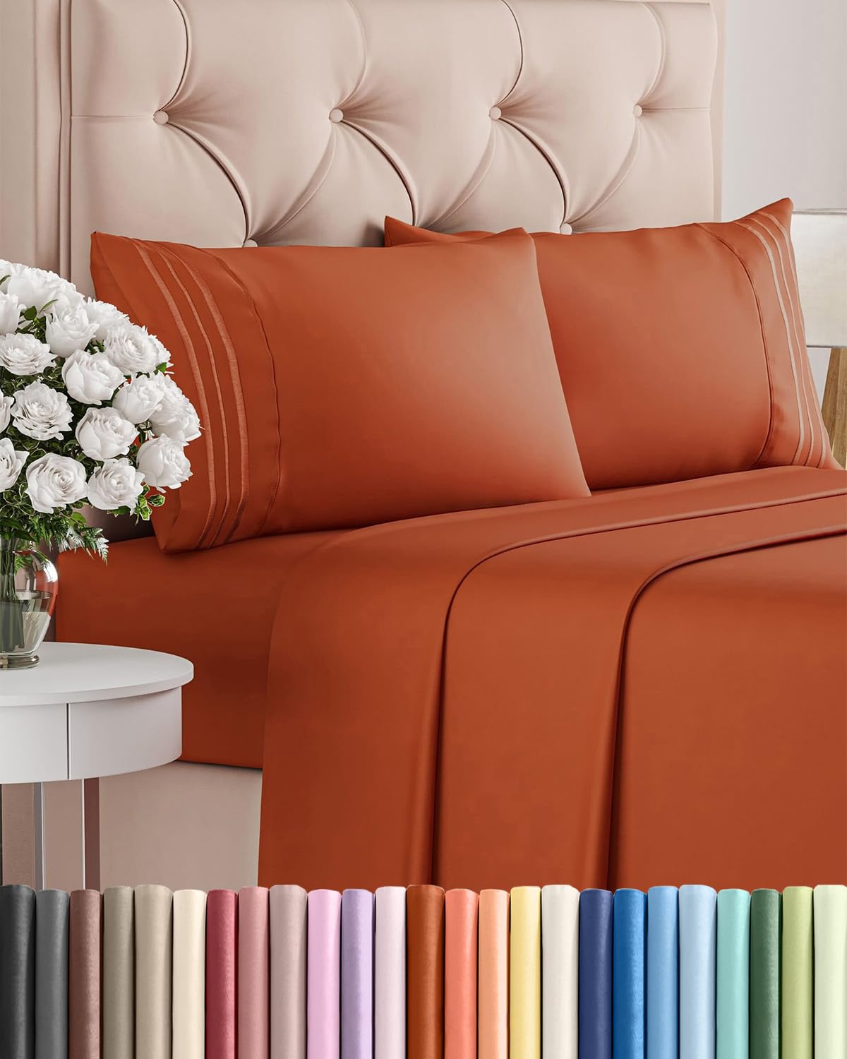 Full Size 4 Piece Sheet Set - Comfy Breathable & Cooling Sheets - Hotel Luxury Bed Sheets for Women and Men - Deep Pockets, Easy-Fit, Soft and Wrinkle Free Sheets - Terracotta Oeko-Tex Bed Sheet Set