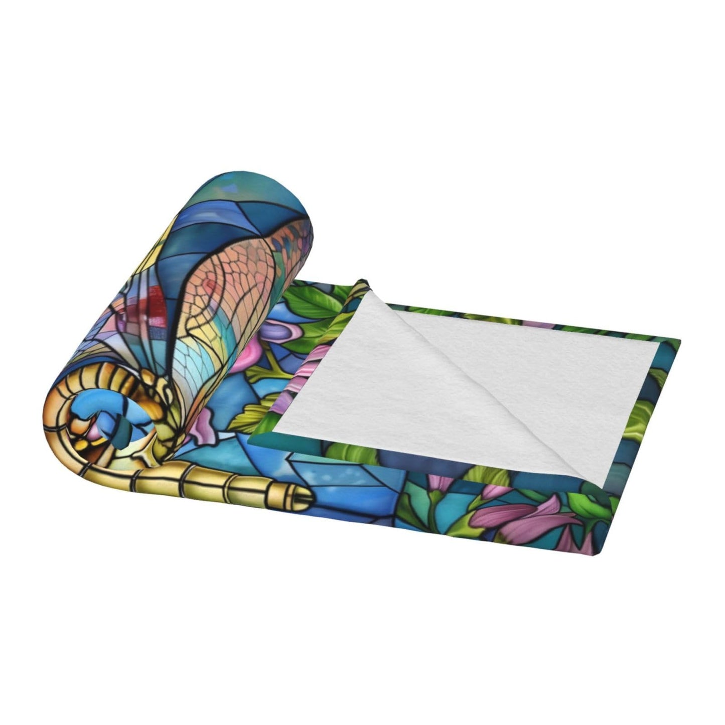 Generic Stained Glass Dragonfly Throw Blanket, Floral Dragonfly Themed, Soft Cozy Lightweight Plush, 50x60in