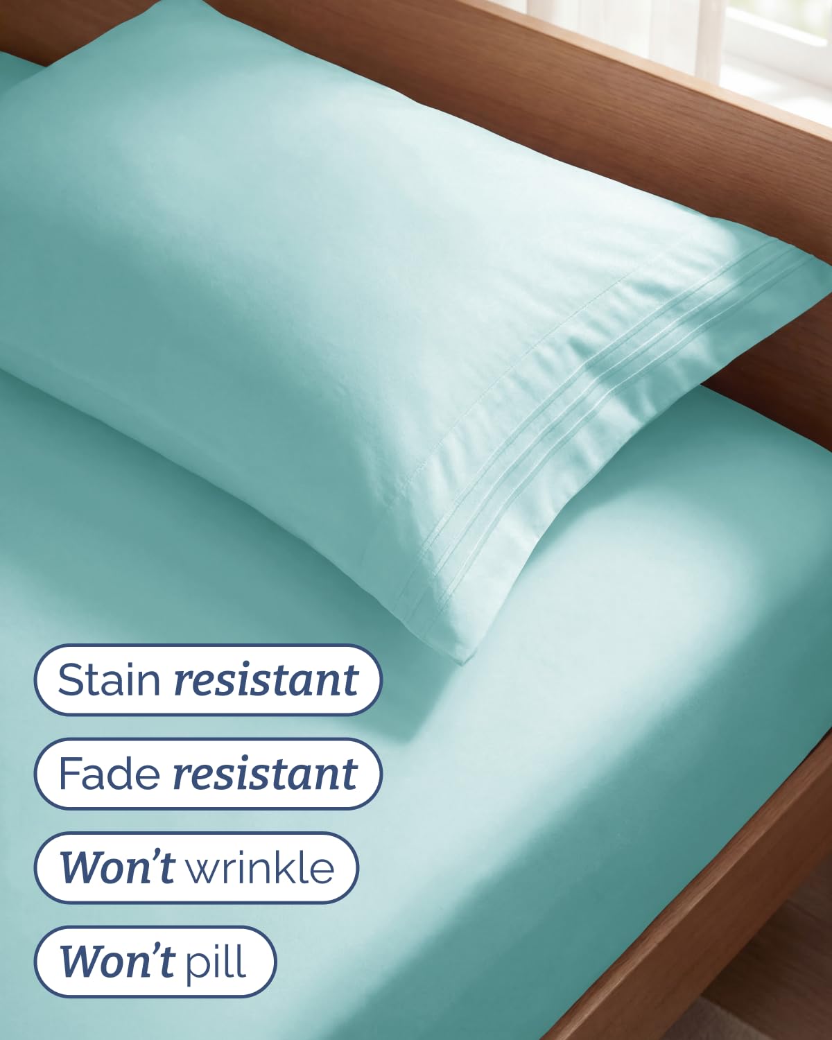 Twin Size 3 Piece Sheet Set - Comfy Breathable & Cooling Sheets - Hotel Luxury Bed Sheets for Women & Men - Deep Pockets, Easy-Fit, Extra Soft & Wrinkle Free Sheets - Spa Blue Oeko-Tex Bed Sheet Set