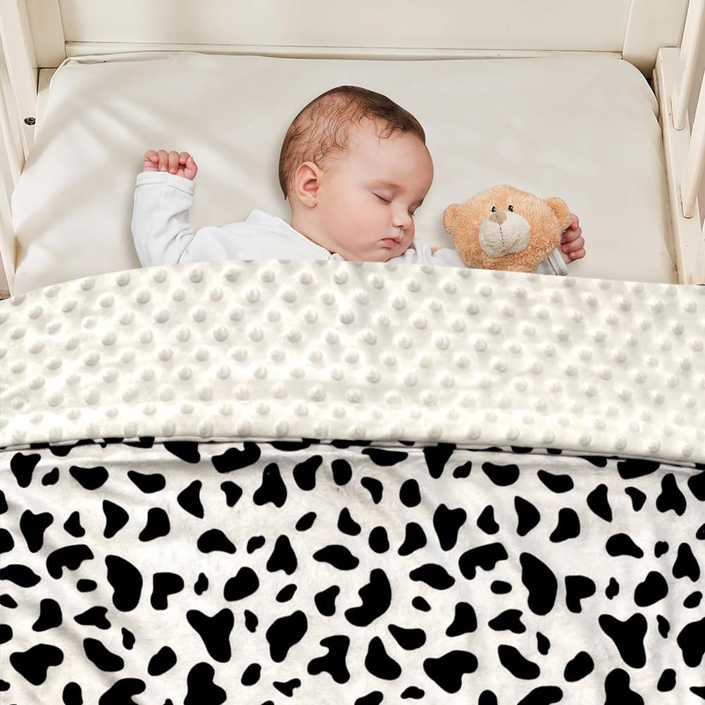 Baby Blanket for Boys Girls Super Soft Double Layer Minky with Dotted Backing Cute Cow Crib Receiving Blanket Bed Throws for Newborns Nursery Stroller Toddler 30 x 40 Inch (Black White Cow)