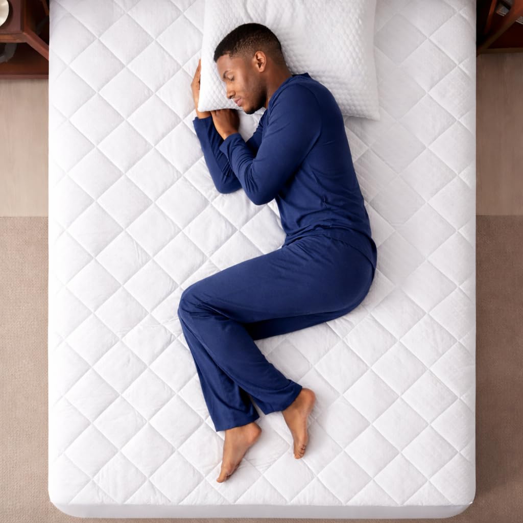 Novastile Queen Size Quilted Fitted Mattress Pad, Elastic Fitted Mattress Topper Protector and Cover with Deep Pocket Stretches up to 18 Inches, Soft & Machine Washable