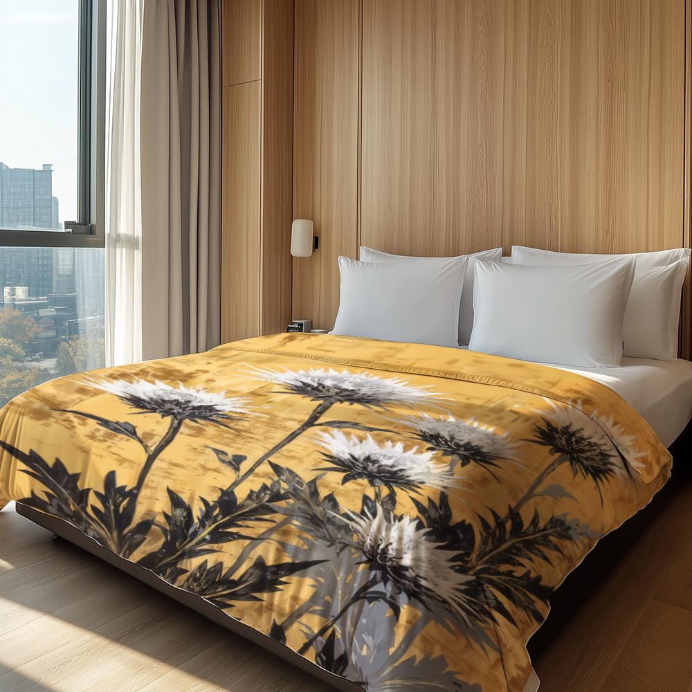 HUNXIAOJ Flower Print Blanket Rustic Floral Throw Blanket Floral Bedding Country Flower Decor Warm Soft Flannel for Bed Sofa Couch (49in x 59in)