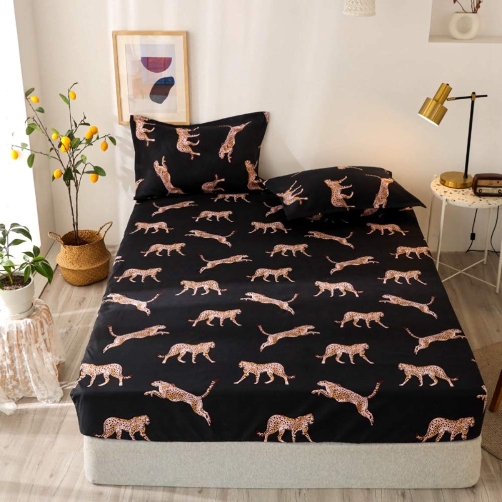 Leopard Fitted Sheet Girls Luxury Wild Animal Style Bedding Set Twin Size Women Chic Cheetah Print Bed Sheet Set for Kids Teens Bedroom Decor Black Brown Nature Wildlife Bed Cover with 1 Pillow Case