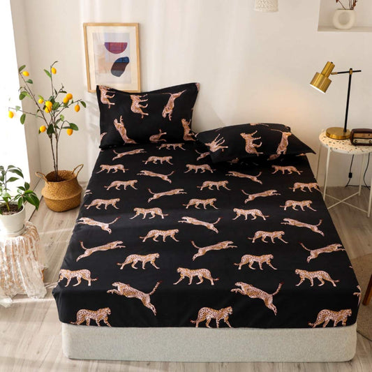 Leopard Fitted Sheet Girls Luxury Wild Animal Style Bedding Set Twin Size Women Chic Cheetah Print Bed Sheet Set for Kids Teens Bedroom Decor Black Brown Nature Wildlife Bed Cover with 1 Pillow Case