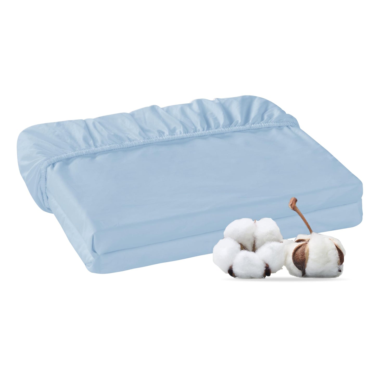 HOMTEC 100% Cotton Percale Fitted Sheet California King Size, 8-15" Deep Pocket Cooling Bottom Sheet, Breathable Soft & Crisp Fitted Sheet Only with 4 Corner Straps (Cal King, Light Blue)