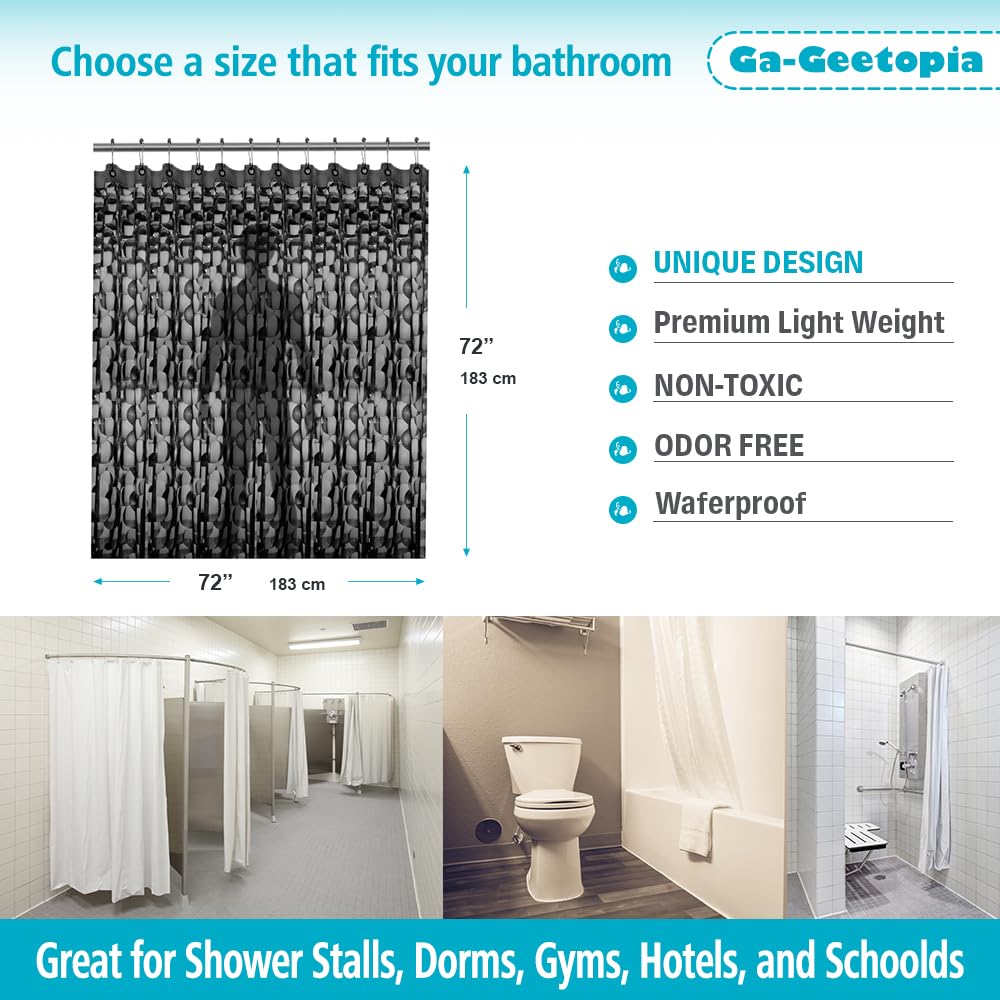 Ga-Geetopia EVA 3D Black Pearl Plastic Shower Curtain Liner - Premium Light Weight 72" x 72" Bathroom Shower Showroom Curtain Liner with Rustproof Metal Gromments and Weighted Magnet