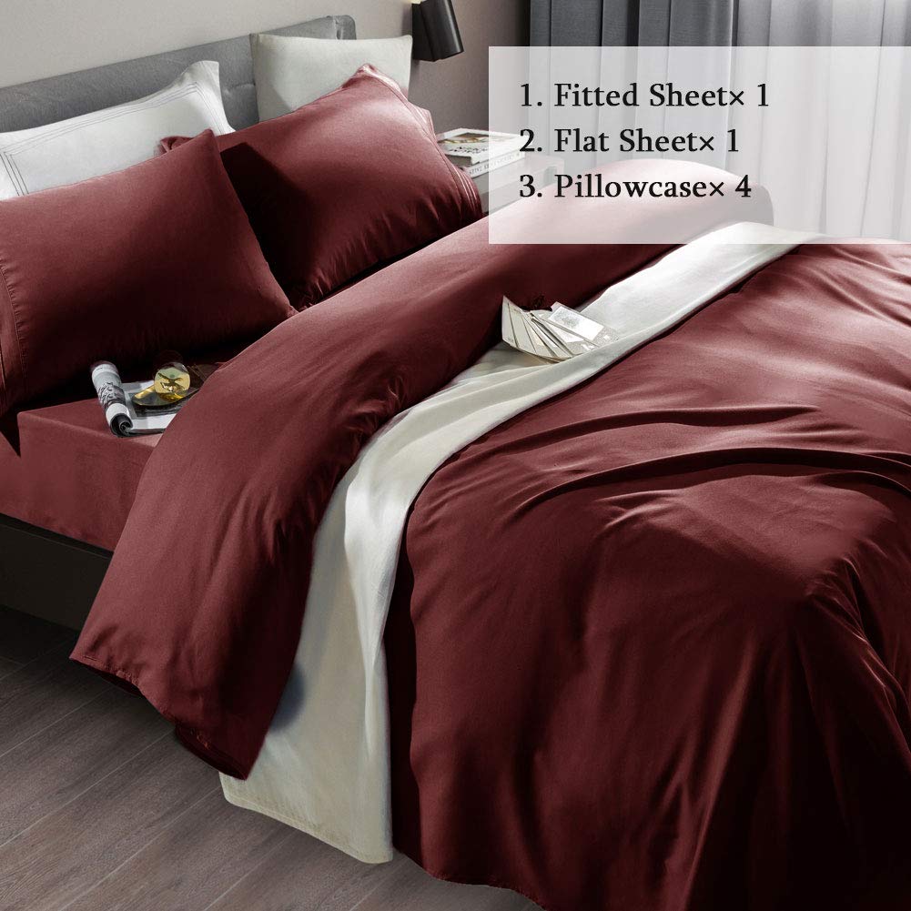 SONORO KATE Bed Sheet Set Super Soft Microfiber 1800 Series Luxury Egyptian Sheets Fit 18-24 Inch Deep Pocket Mattress Wrinkle-6 Piece (Burgundy, Queen)
