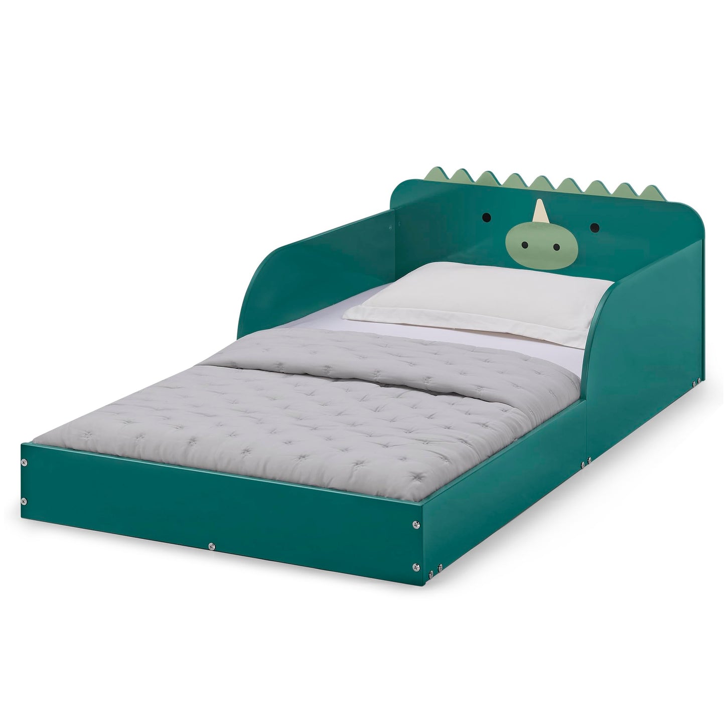 Delta Children Dino Wood Floor Toddler Bed with Reusable Stickers, Green