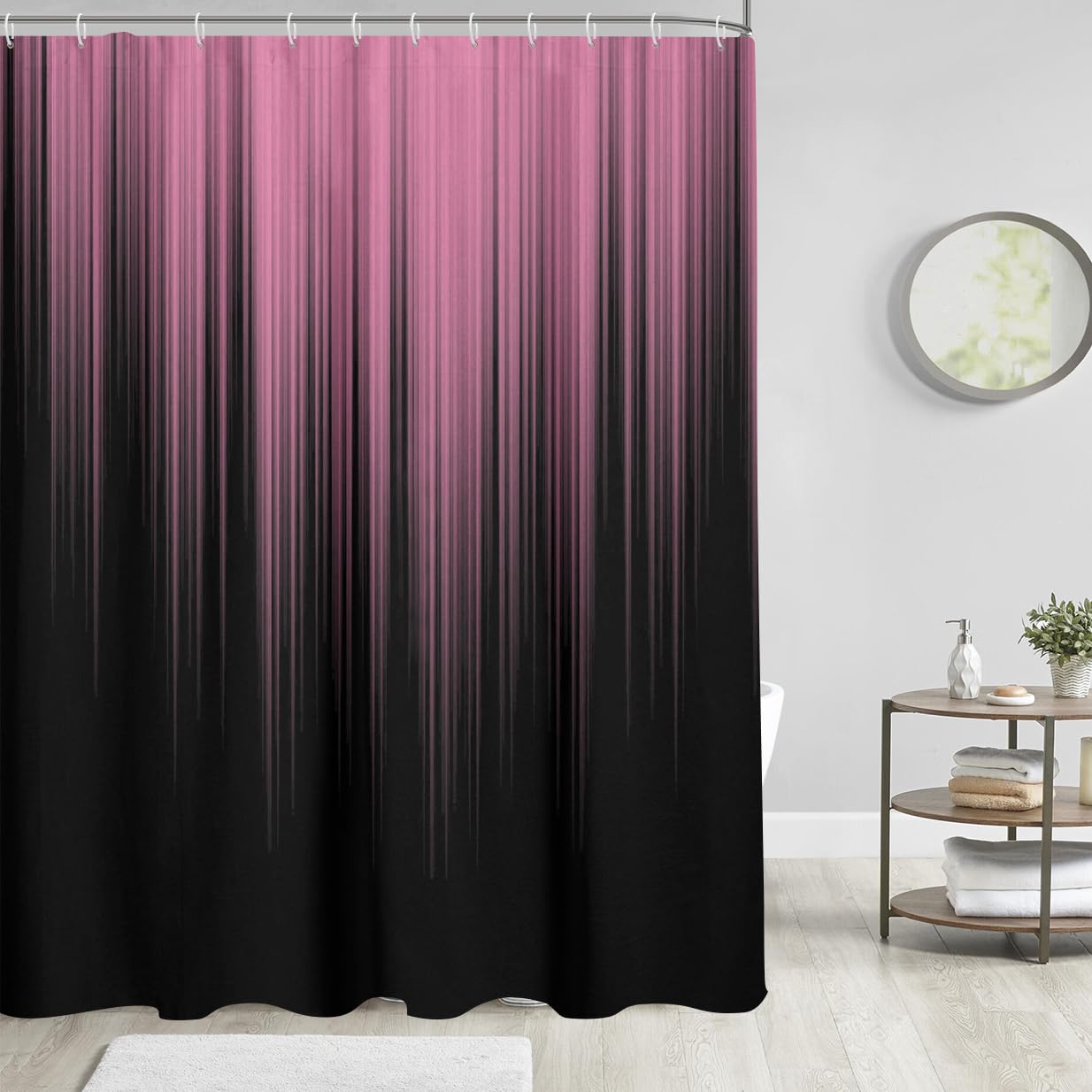 AAtter Pink Black Ombre Shower Curtain, Extra Long 72x84 Inch, 12 Hooks