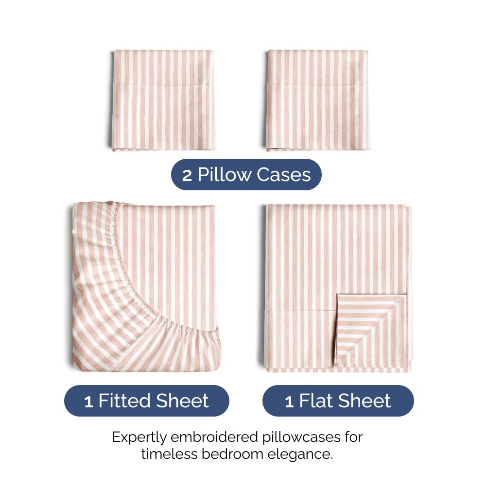 Queen Size 4 Piece Sheet Set - Ultra Soft & Cooling Bed Sheets - Fits 8 Inch to 16 inch Mattress - Wrinkle & Fade Resistant with Deep Pockets - Breathable, Comfy Hotel Luxury Bedding - Blush Stripes
