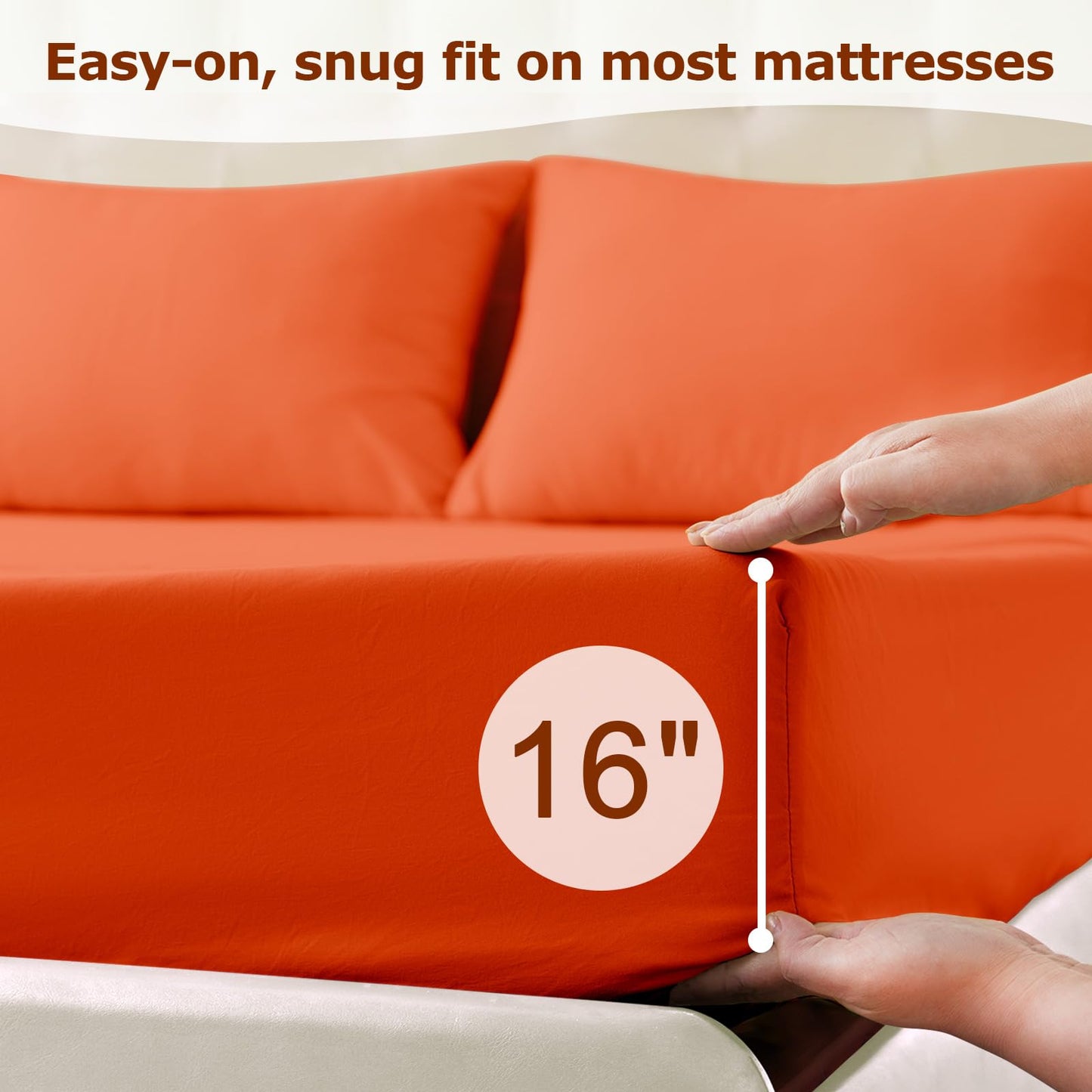 Homilay Queen Size Terracotta Bed Sheet Set - 4 Piece Soft Microfiber Sheets with Deep Pockets, Cooling Technology, and Wrinkle-Free Pillowcase. Hotel-Quality, Durable Bedding, Bright Orange